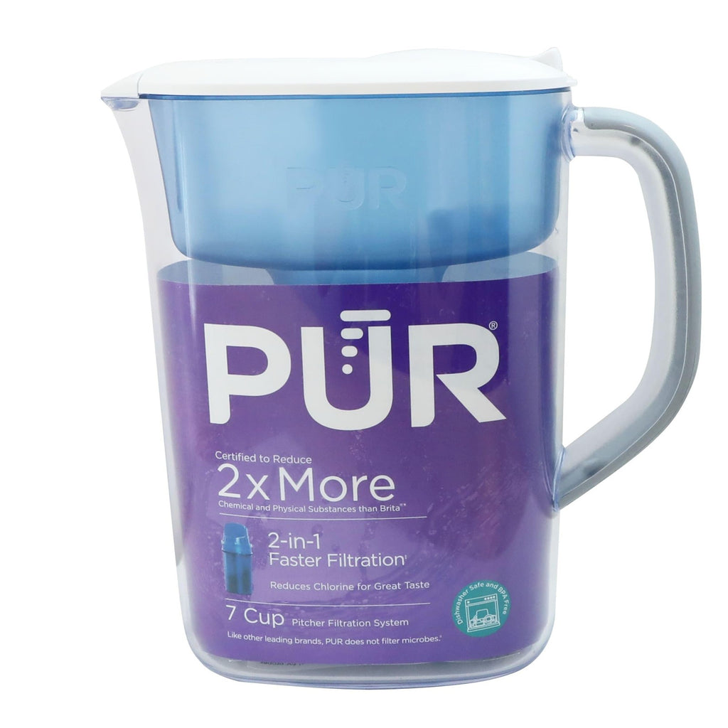 PUR 7-Cup Water Filter Pitcher, Cleaner Water, White, Space-Saving Design