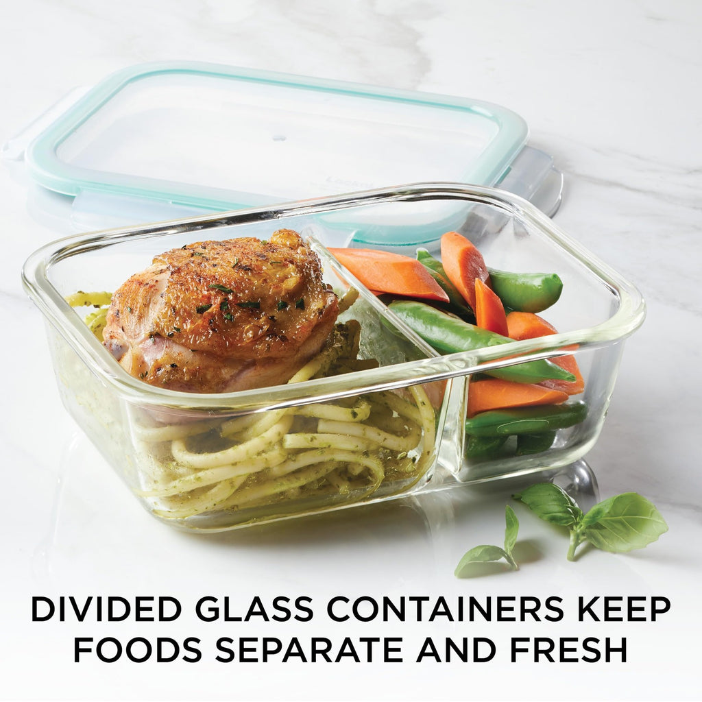 25 Oz Clear Glass Food Storage Container w/ Divider - Lock & Lock
