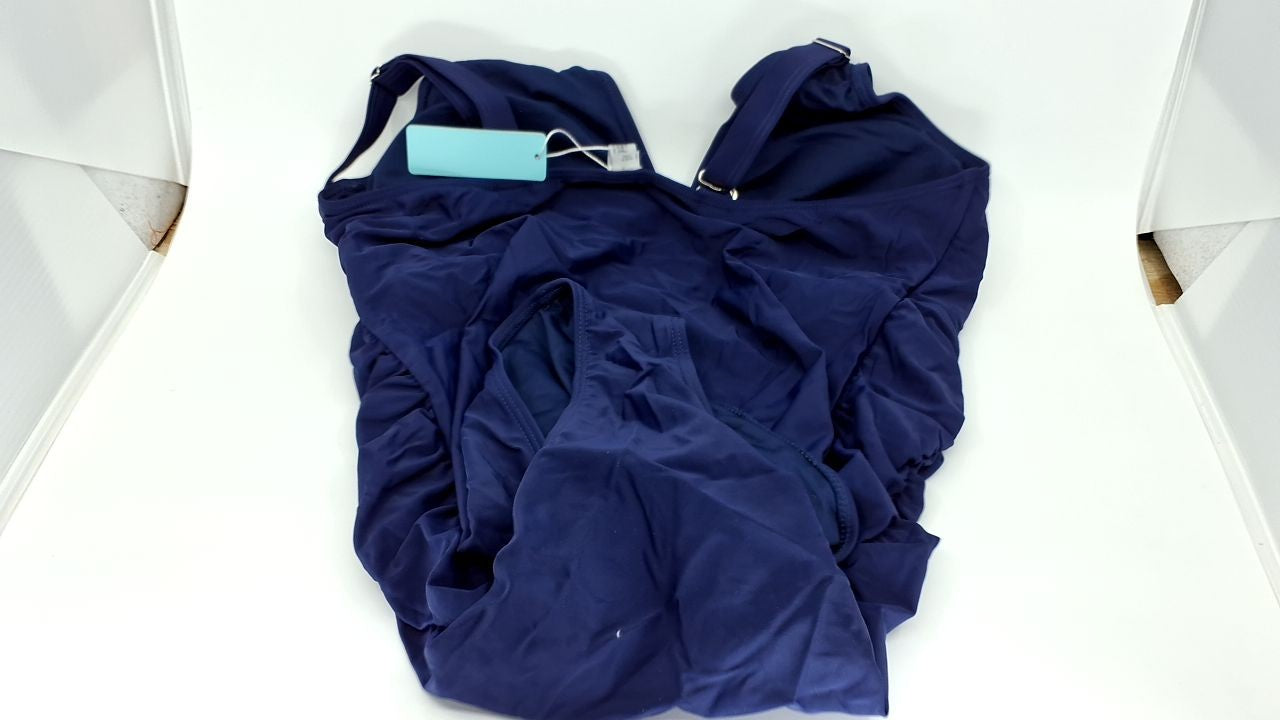 Aqua Eve Plus Size V Neck One Piece Swimsuit Blue 16W Tummy Control