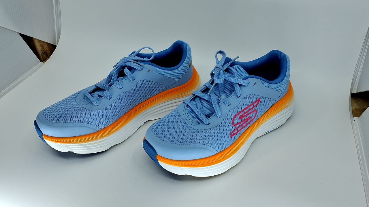 Skechers Women's Max Cushioning Endeavour Canova Sneaker, Blue/Orange, 7