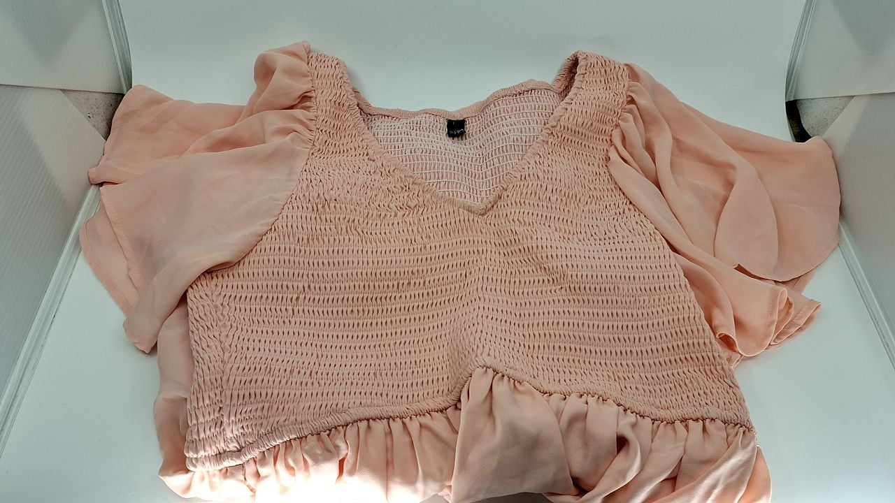 Flowy Mini Dress w/ Pockets, Light Pink, Size L, Flutter Sleeve