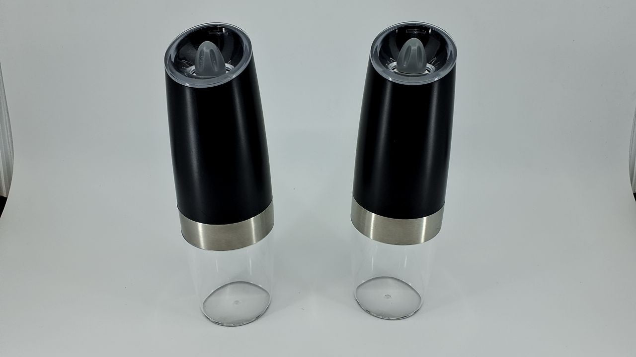 Automatic Salt & Pepper Grinder Set w/ LED Light, Black, Adjustable Coarseness