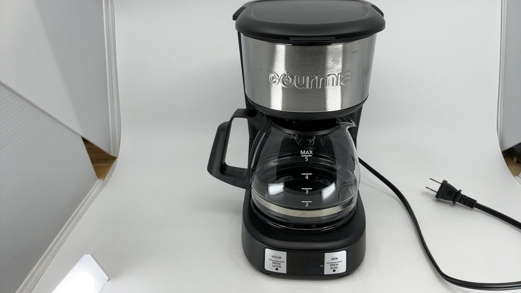 5 Cup Gourmia Coffee Maker, One-Touch Brew, Black, EZ-View Water Window