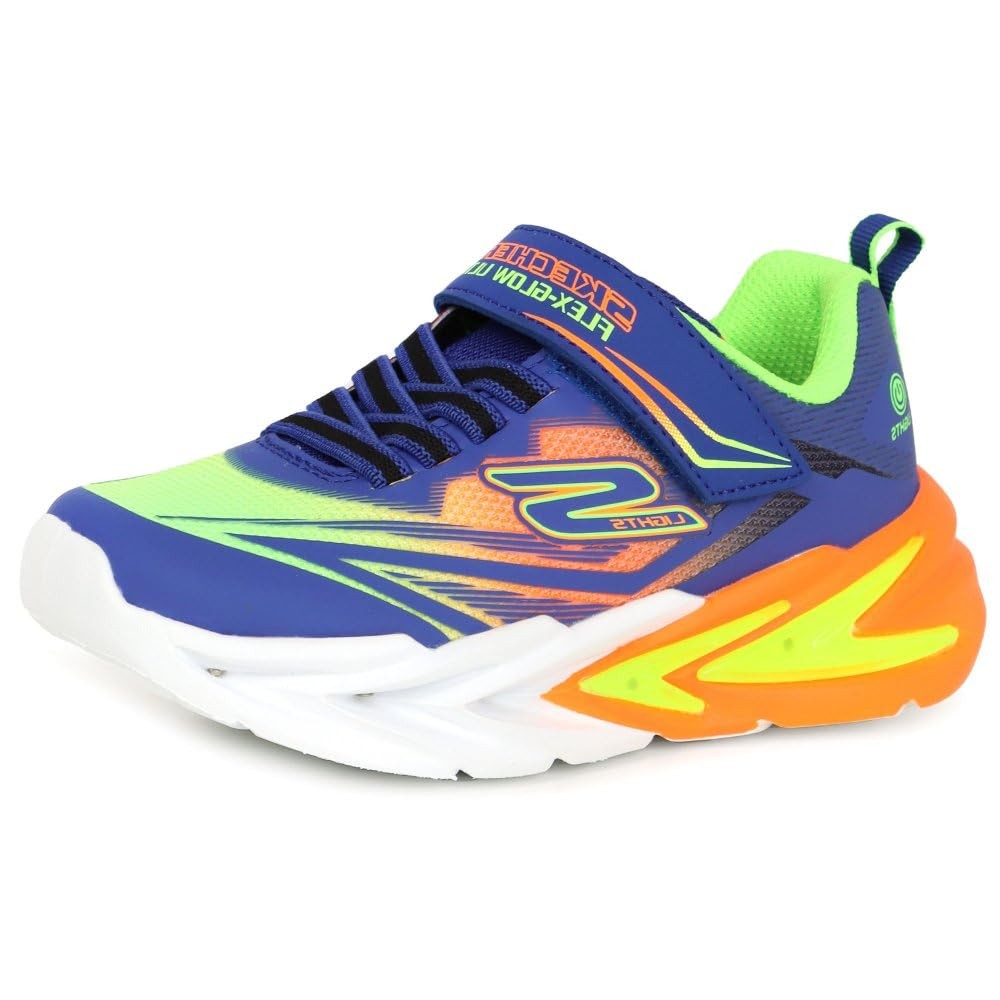 SKECHERS Boy's Flex-Glow Ultra Sneaker, Blue/Multi, 1 Little Kid