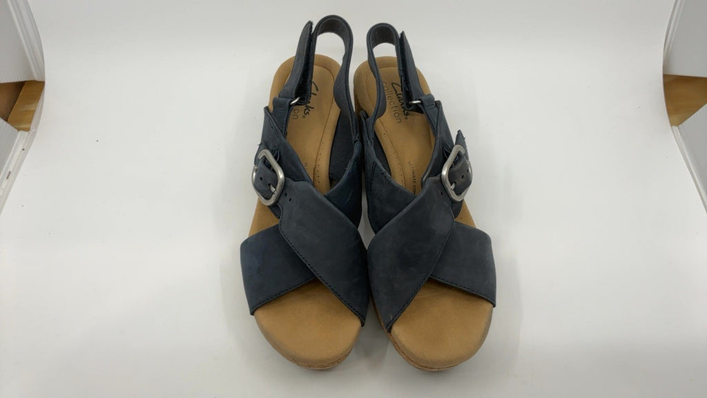 Clarks Women's Giselle Dove Wedge Sandal, Navy Nubuck, 9