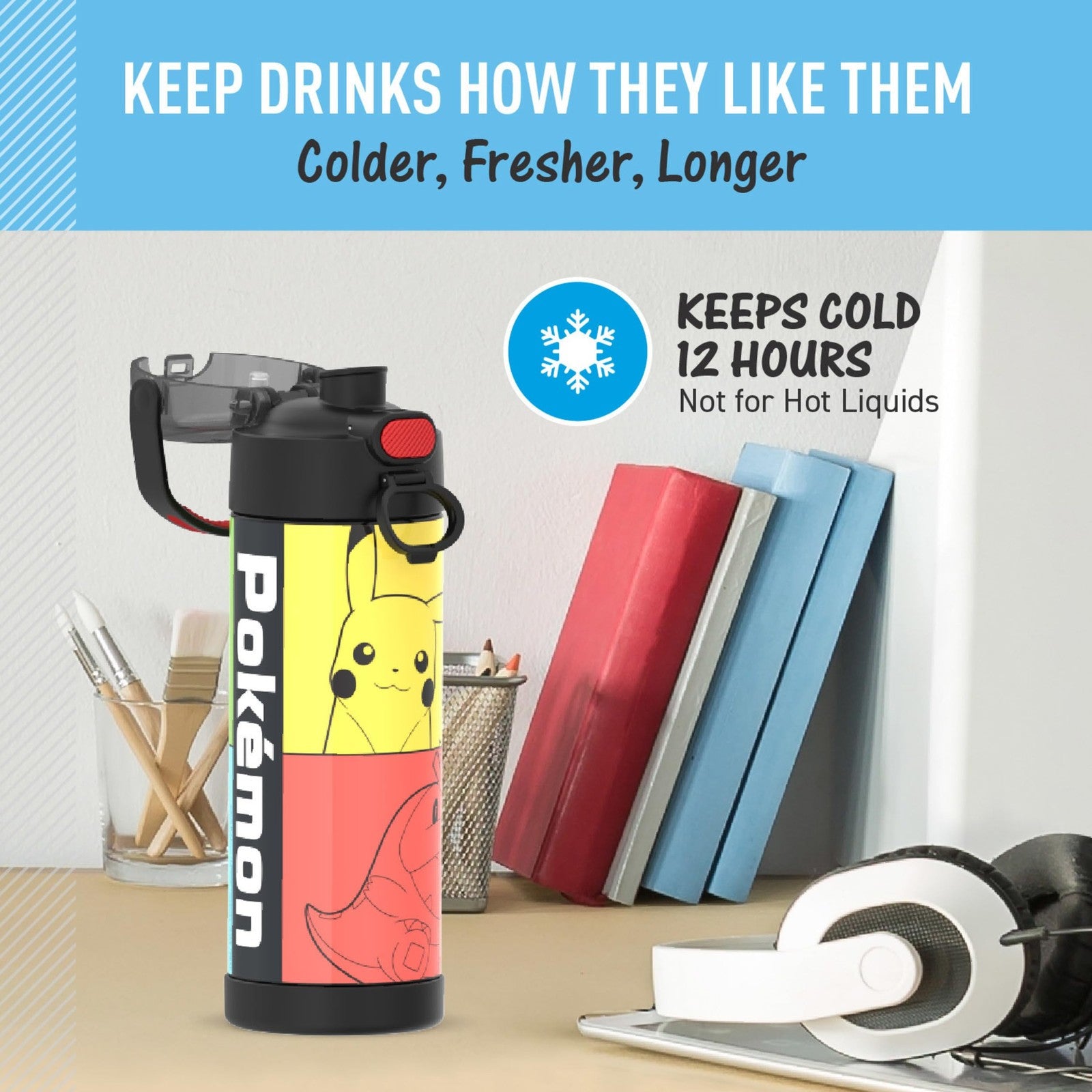 Kids 16 Oz Thermos FUNtainer Bottle, Stainless Steel, Pokemon