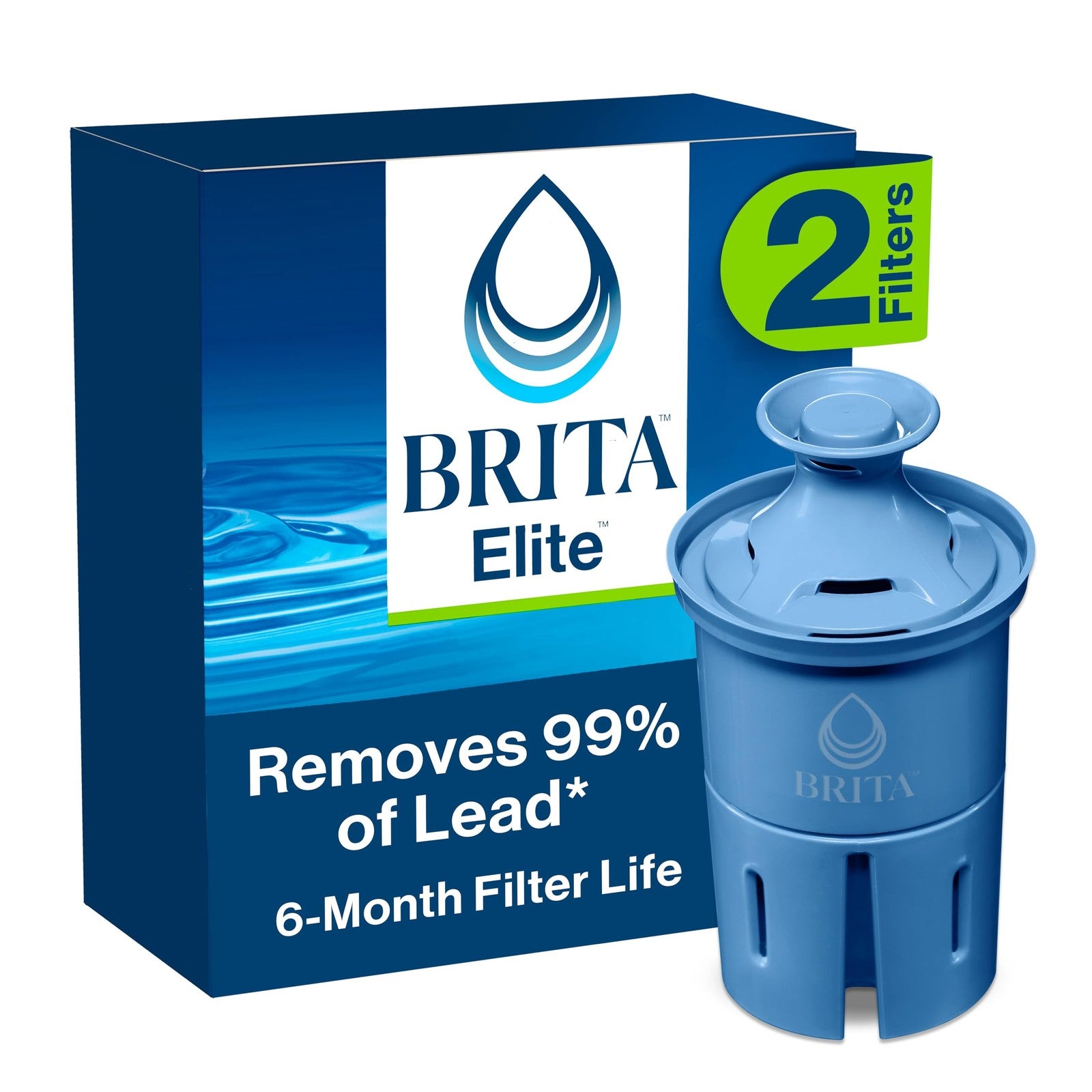 Brita Elite Pitcher Filters, 2 Count, Blue, NSF Certified Lead Removal