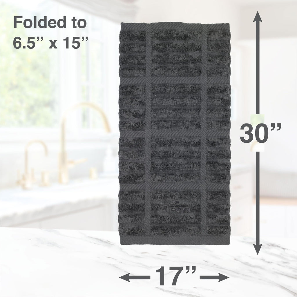 Highly Absorbent 17x30in Kitchen Towels 2-Pack Cotton Pewter