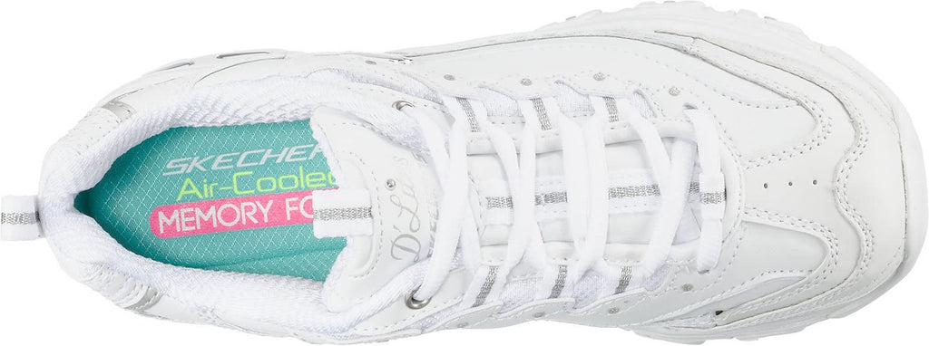Skechers Sport Women's D'Lites Memory Foam Lace-up Sneaker,White Silver,8 W US