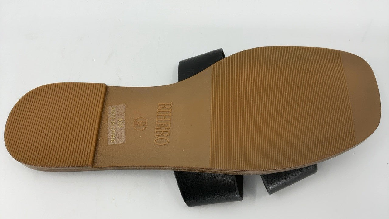 Rihero Black Flat Sandals Women Size 9 Slip On Peep Toe