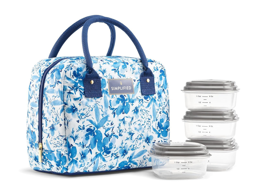 Fit & Fresh Women's Lunch Bag, Insulated, Blue Floral, Zipper Closure