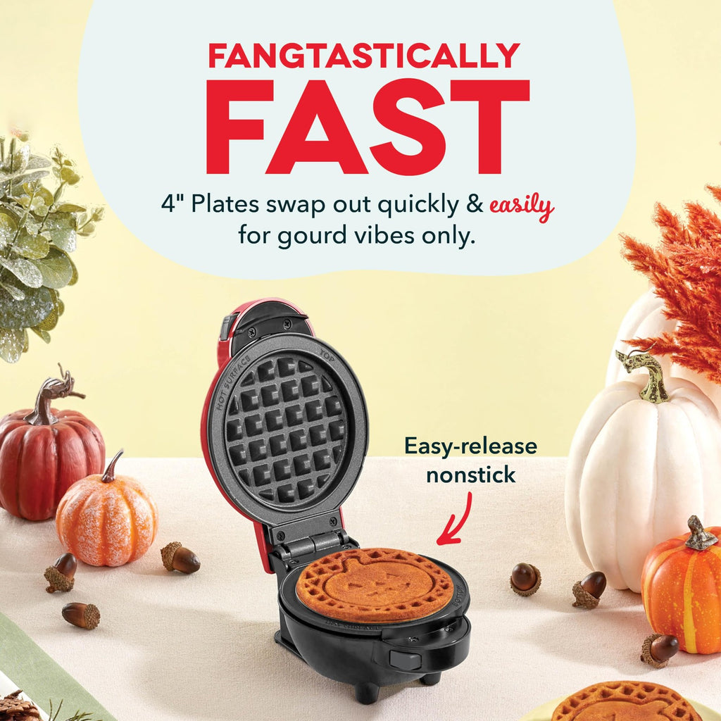 4in Nonstick Waffle Plates for DASH Mini Maker, Skull & Jack-O-Lantern