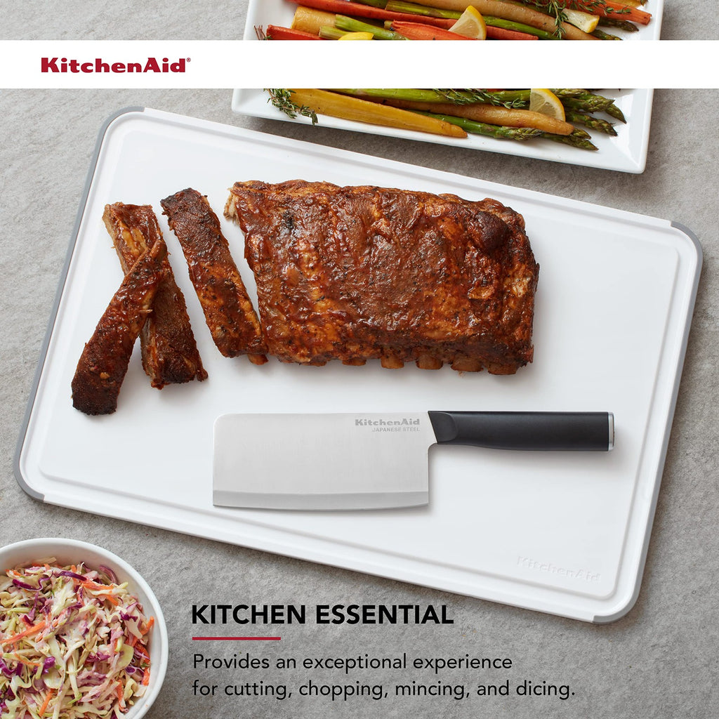 KitchenAid Classic 12x18 Plastic Cutting Board, White/Gray, Dishwasher Safe