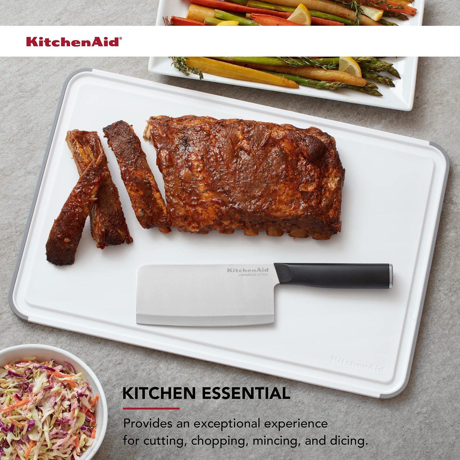 KitchenAid Classic 12x18 Plastic Cutting Board, White/Gray, Dishwasher Safe