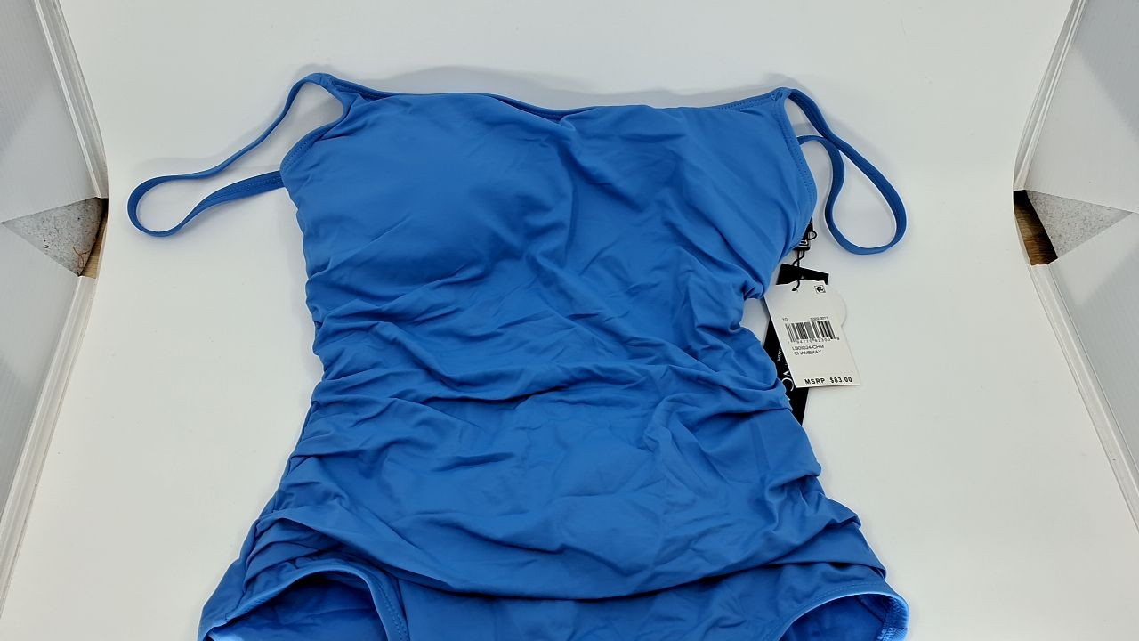 La Blanca Women's Rouched One Piece Swimsuit, Chambray, Size 10