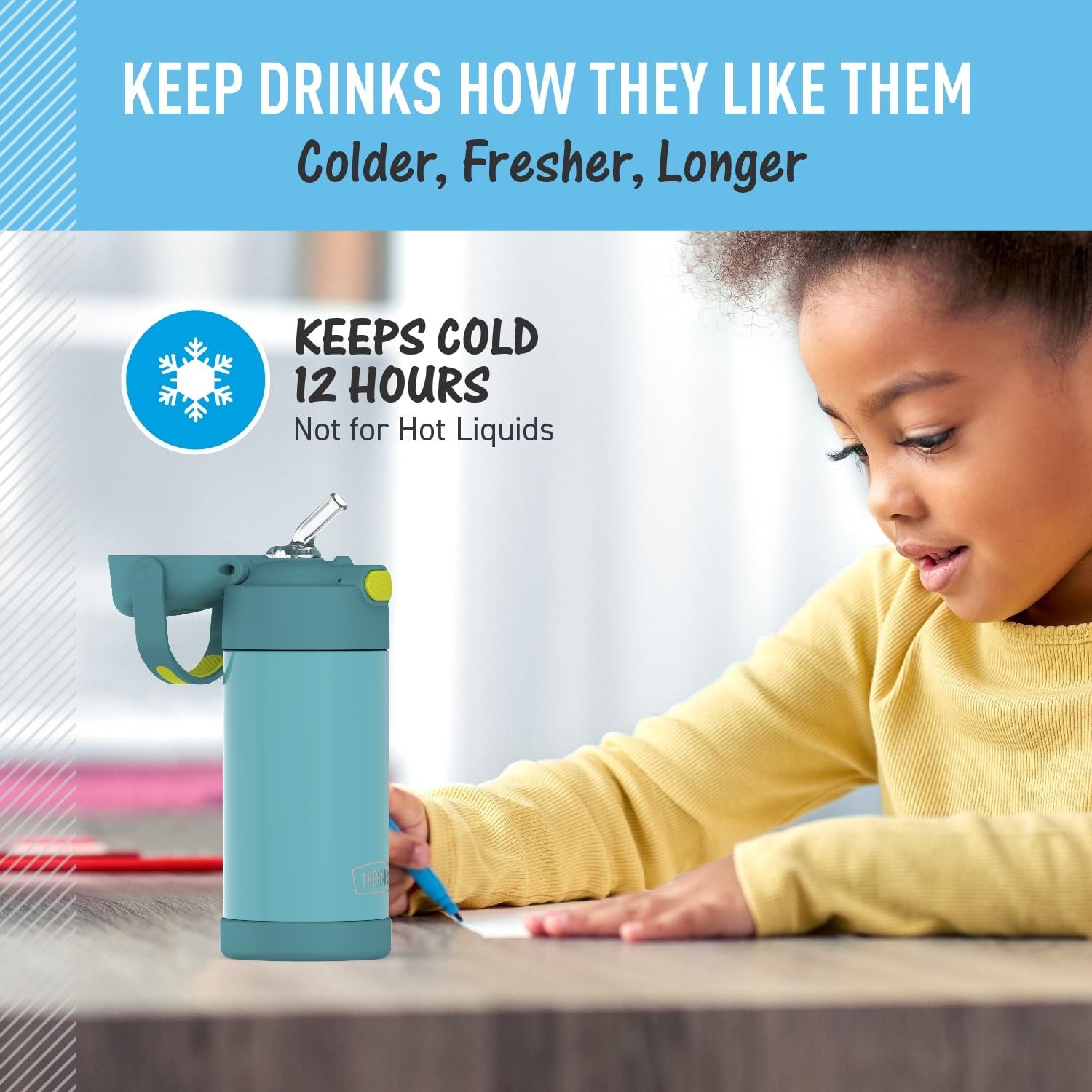 12oz THERMOS FUNtainer Kids Water Bottle w/ Straw, Blue/Green, **lock broken**