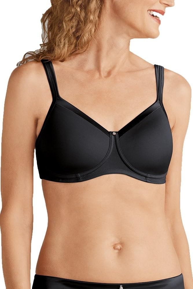 Amoena Women's Lara Satin Pocketed Seamless Wire Free Tshirt Bra, Black, 40AA