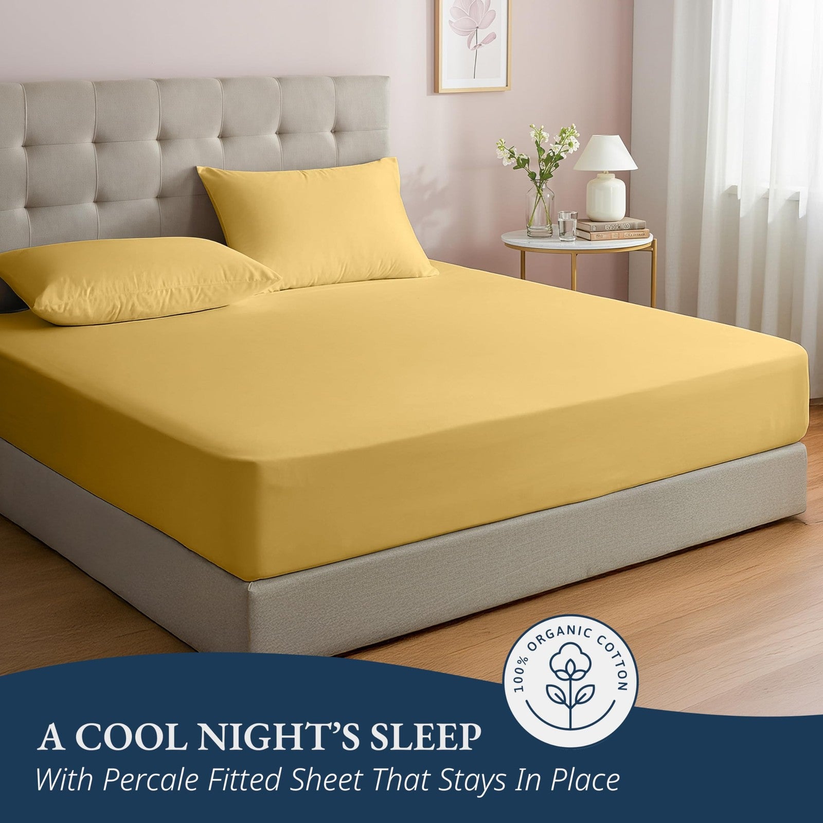 King Size Fitted Sheet 100% Organic Cotton w/ 2 Pillowcases