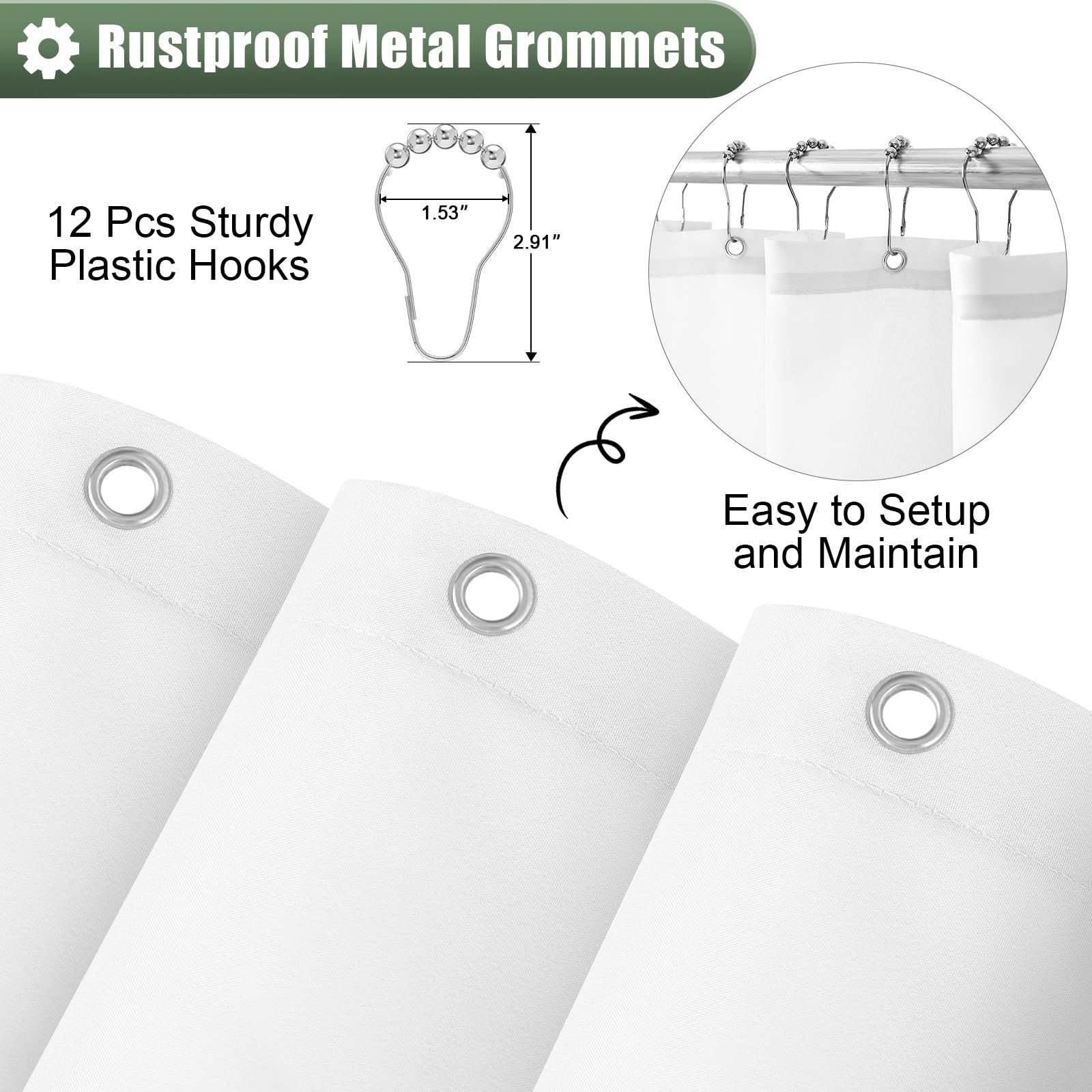Modern Sage Green Ombre Shower Curtain, 72x72 in, Waterproof, 12 Hooks