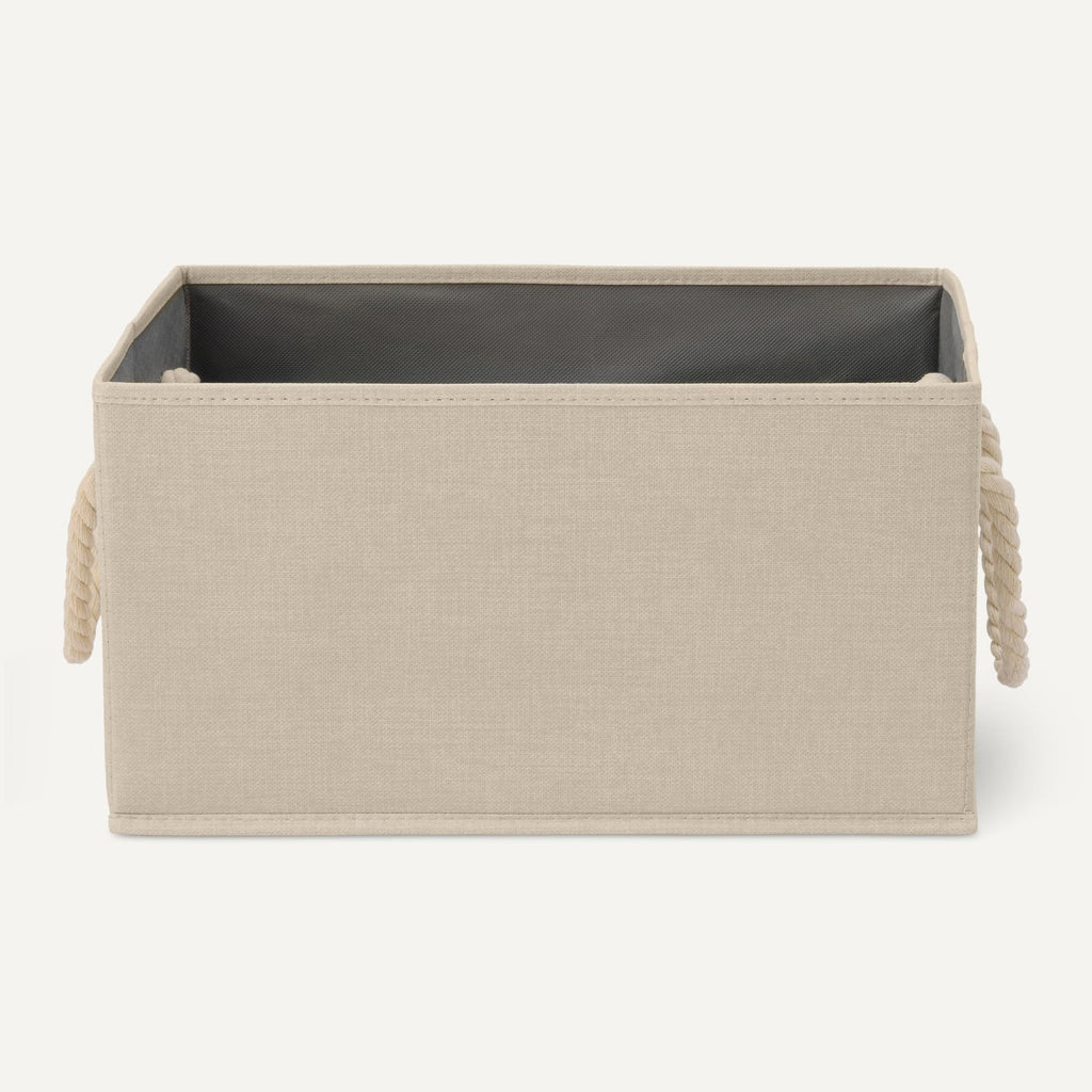 Amazon Basics Foldable Storage Bins with Rope Handles, Linen, Large, Pack of 3