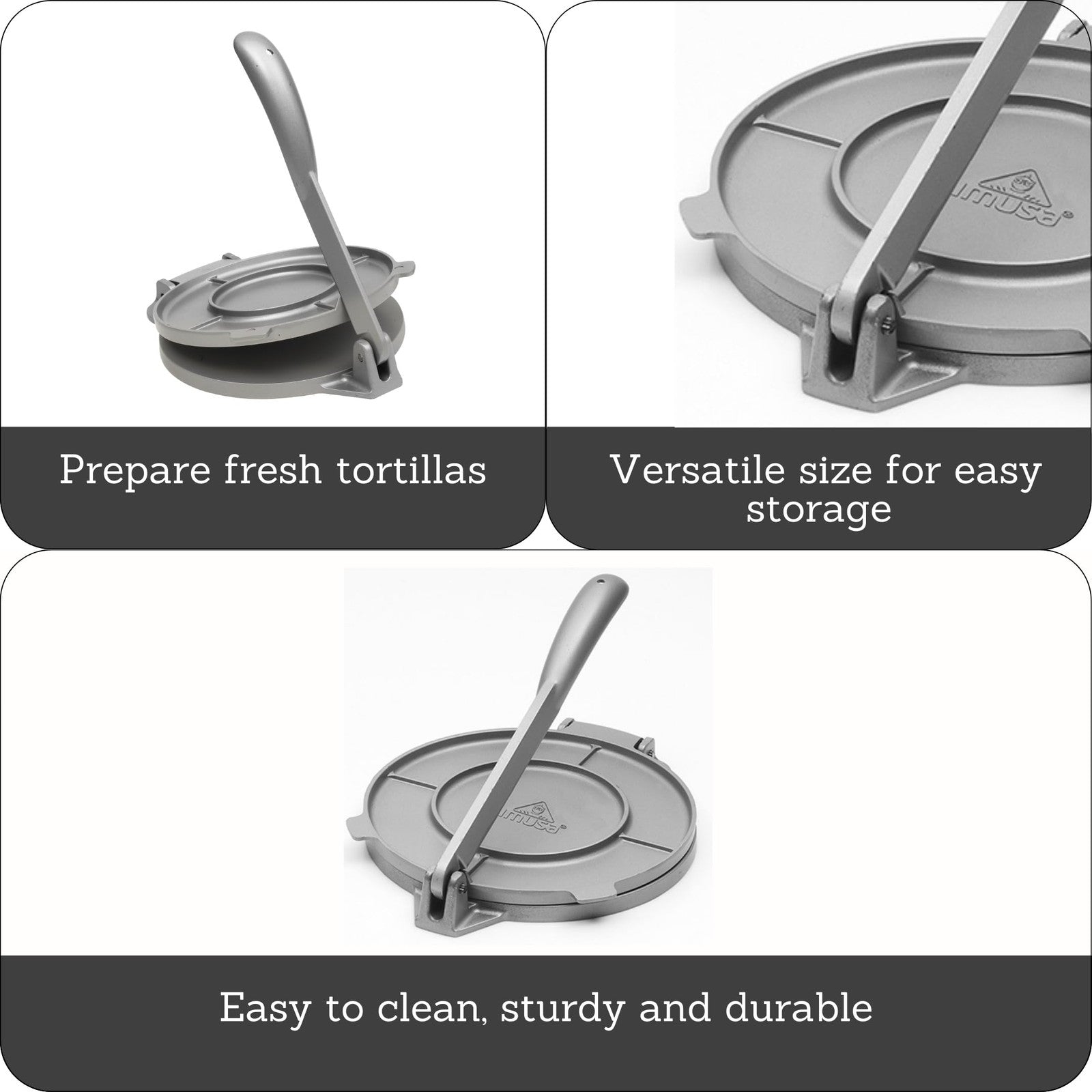 IMUSA USA Tortilla Press, 8 Inch, Silver