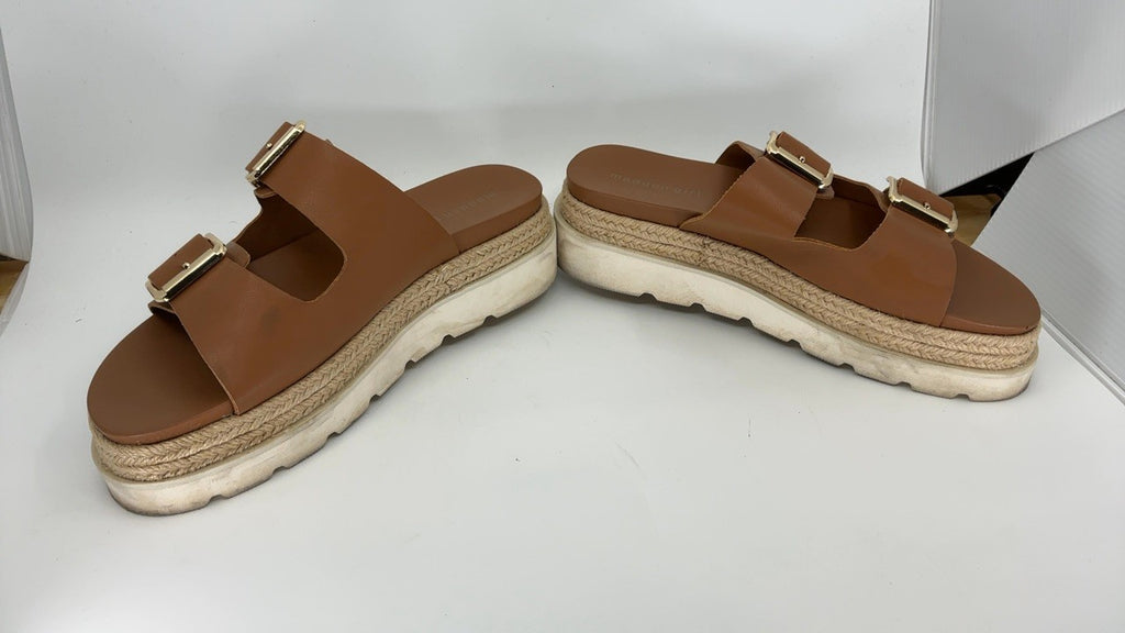 Madden Girl Women's Mythicall Flat Sandal, Dark Caramel, 10