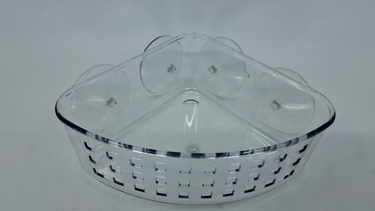 Clear Plastic Shower Caddy - Suction Cup Corner Organizer - 9x7x3.5 in