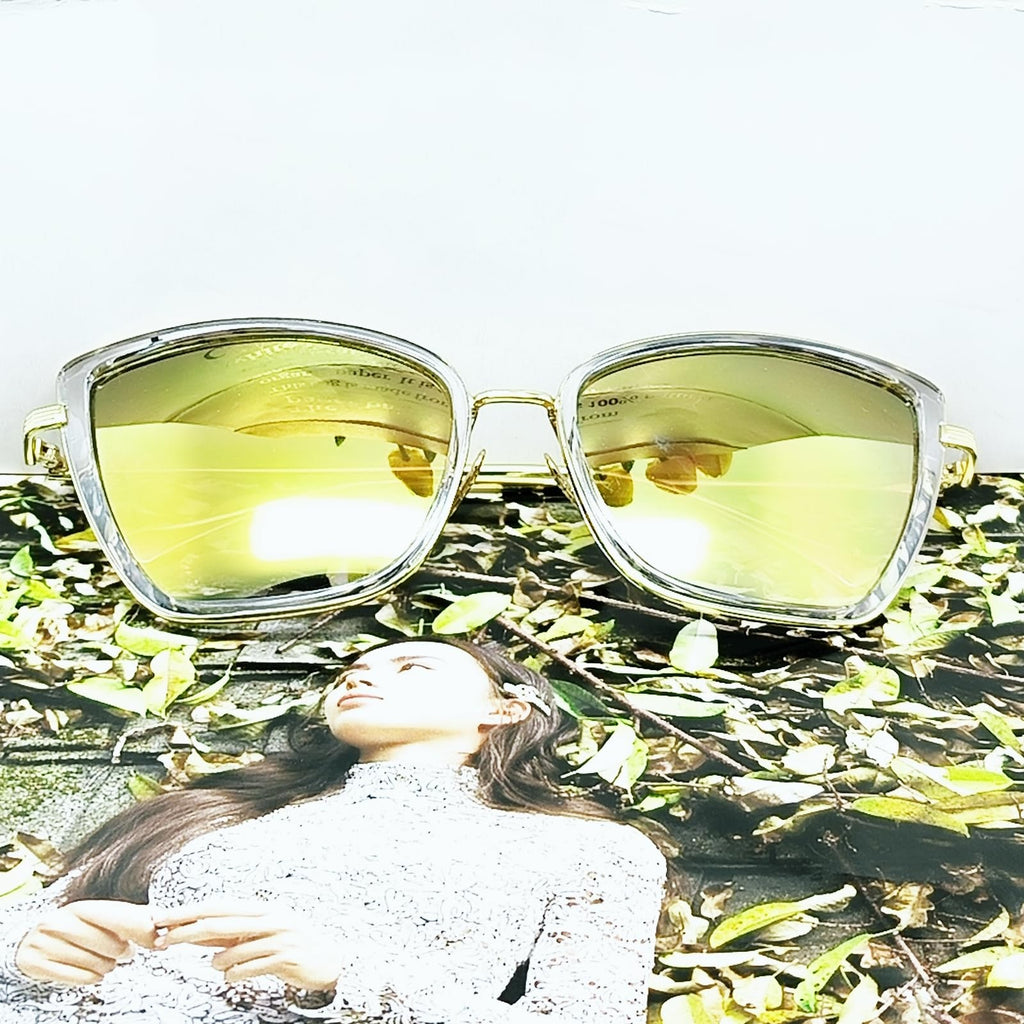 Large Cat Eye Sunglasses w/ UV400 Protection - Gold Frame for Women