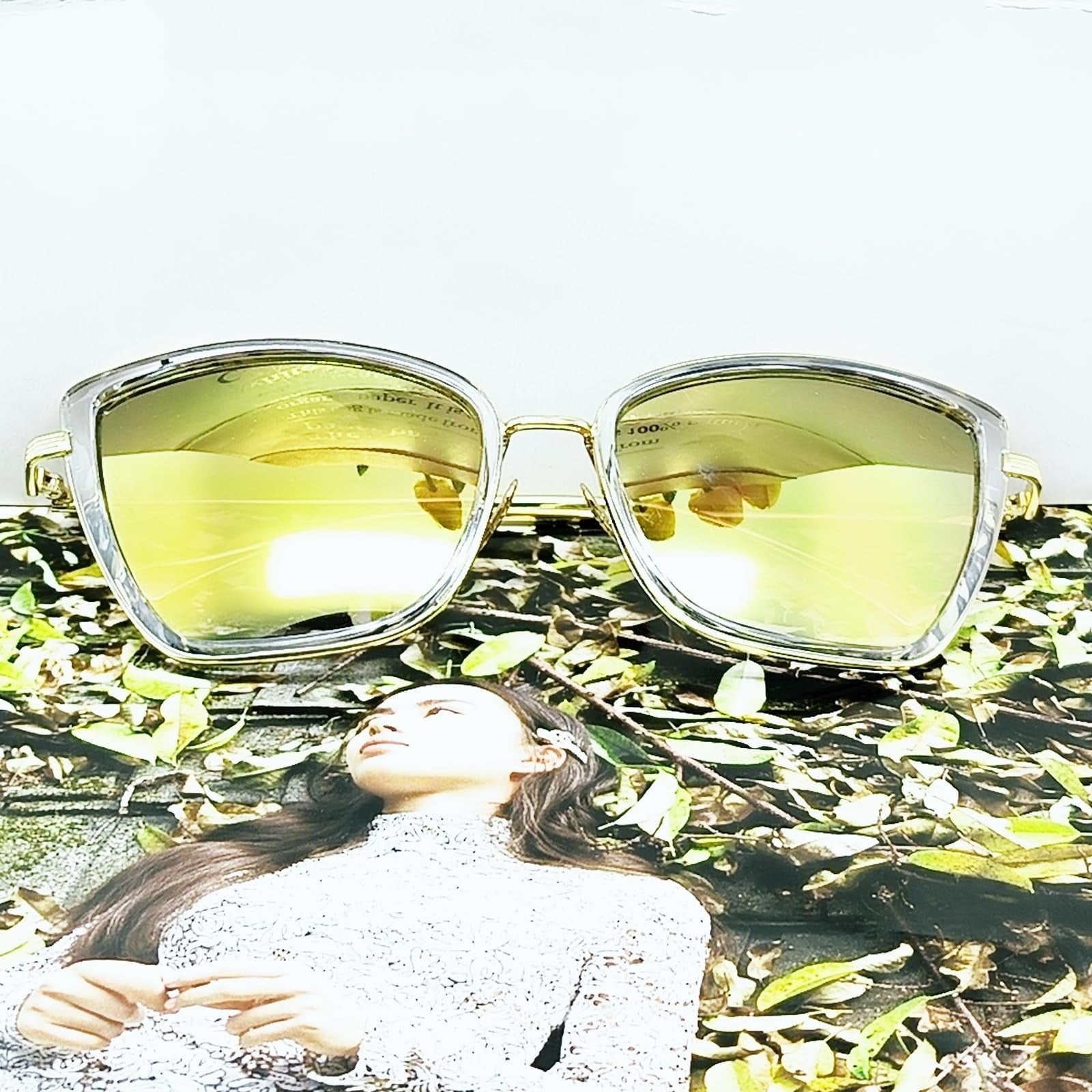 Large Cat Eye Sunglasses w/ UV400 Protection - Gold Frame for Women