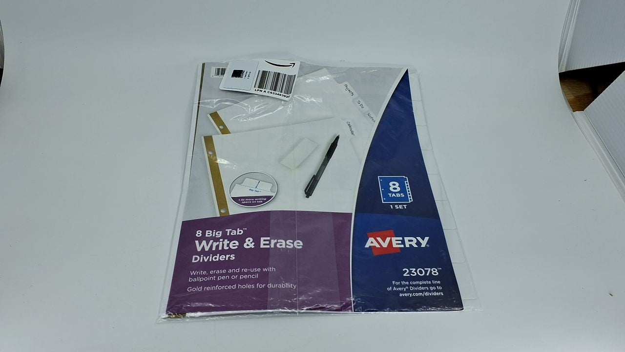 Avery 8-Tab Binder Dividers, Write & Erase White Big Tabs, 1 Set (23078)
