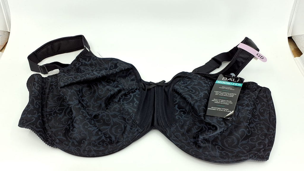 Bali womens Satin Tracings Minimizer Underwire Bra #3562, Black, 42D