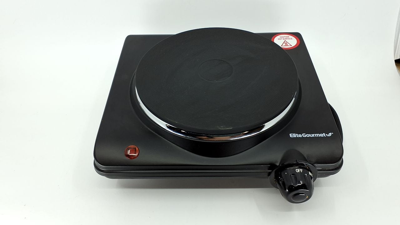 Compact 1000W Cast Iron Electric Hot Plate, Temperature Controls, Black