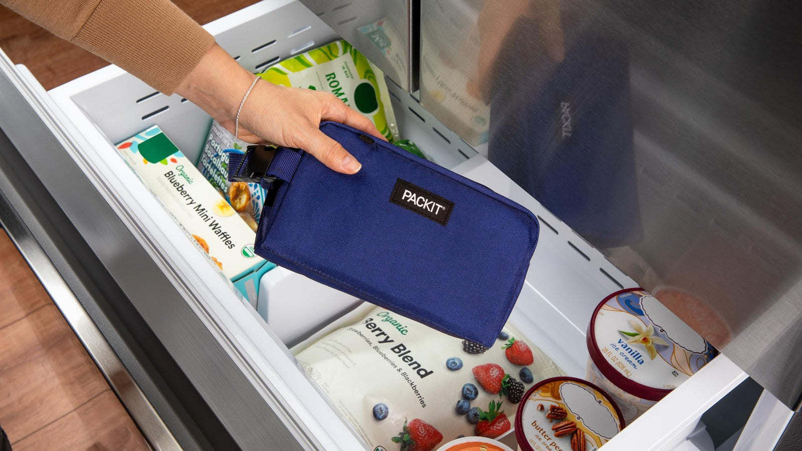 PackIt True Blue Snack Bag, Foldable, ECOFREEZE, Keeps Snacks Fresh