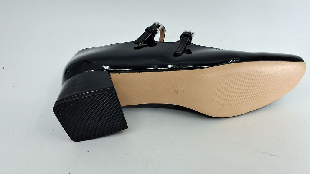 Cushionaire Twiggy Mary Jane Heels Black 8.5W Vegan Patent Leather