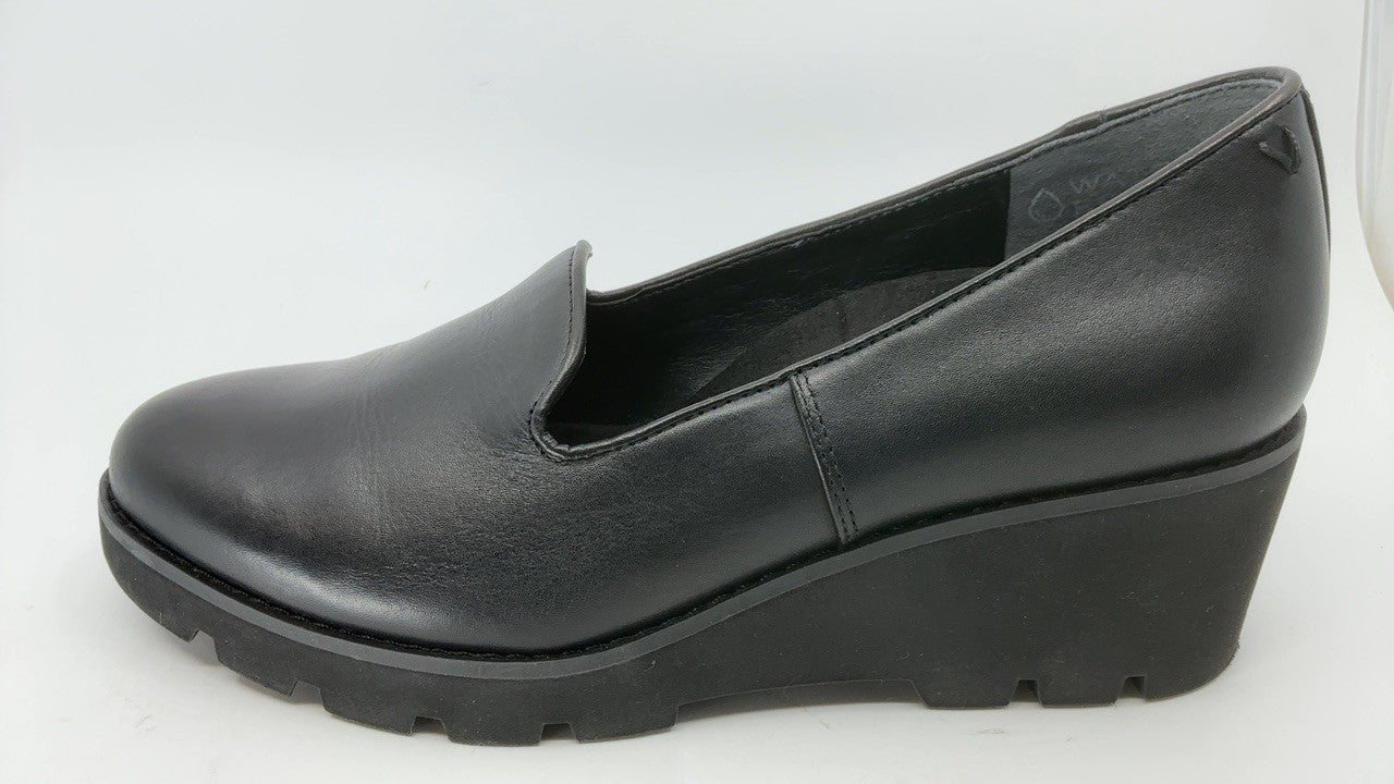 Vionic Willa Wedge Shoes 8W Black Leather Arch Support Slip-On