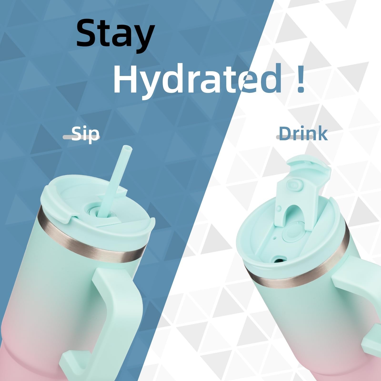 30 oz Insulated Tumbler w/ Handle & 2 Straws, Stainless Steel, Gum