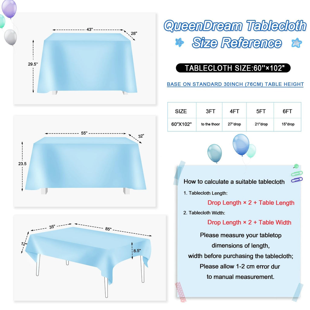 60 x 102 In Aqua Blue Glitter Tablecloth for Bridal & Baby Showers