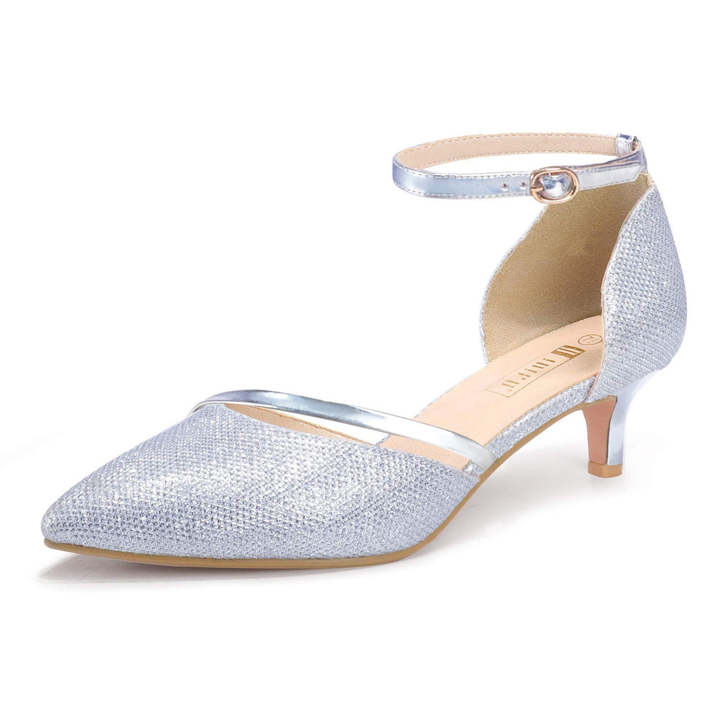 Elegant Silver Kitten Heels Dress Pumps Size 7 B(M) US