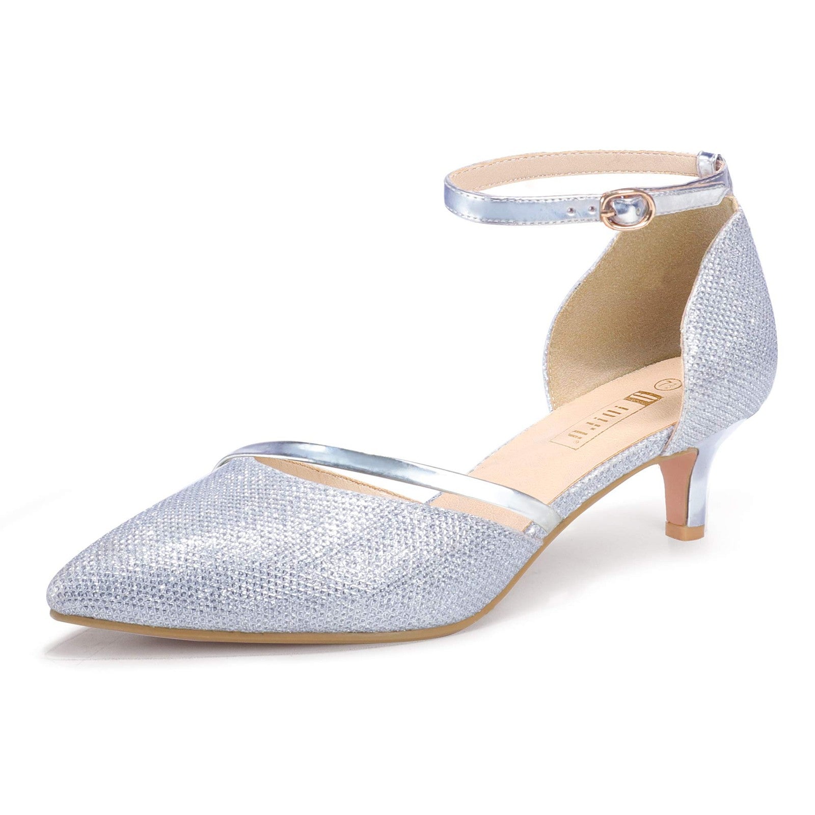 Elegant Silver Kitten Heels Dress Pumps Size 7 B(M) US