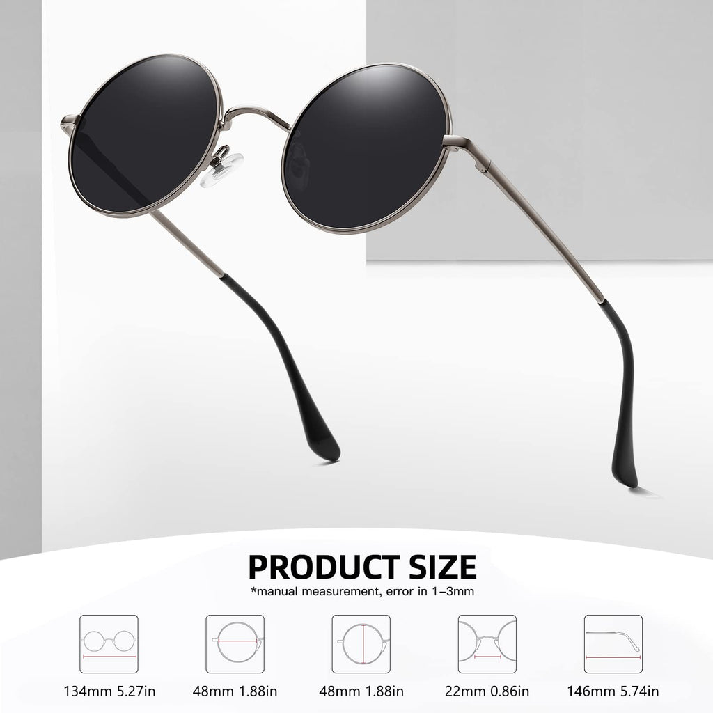 Small Round Polarized Sunglasses Grey Retro Vintage Circle Style