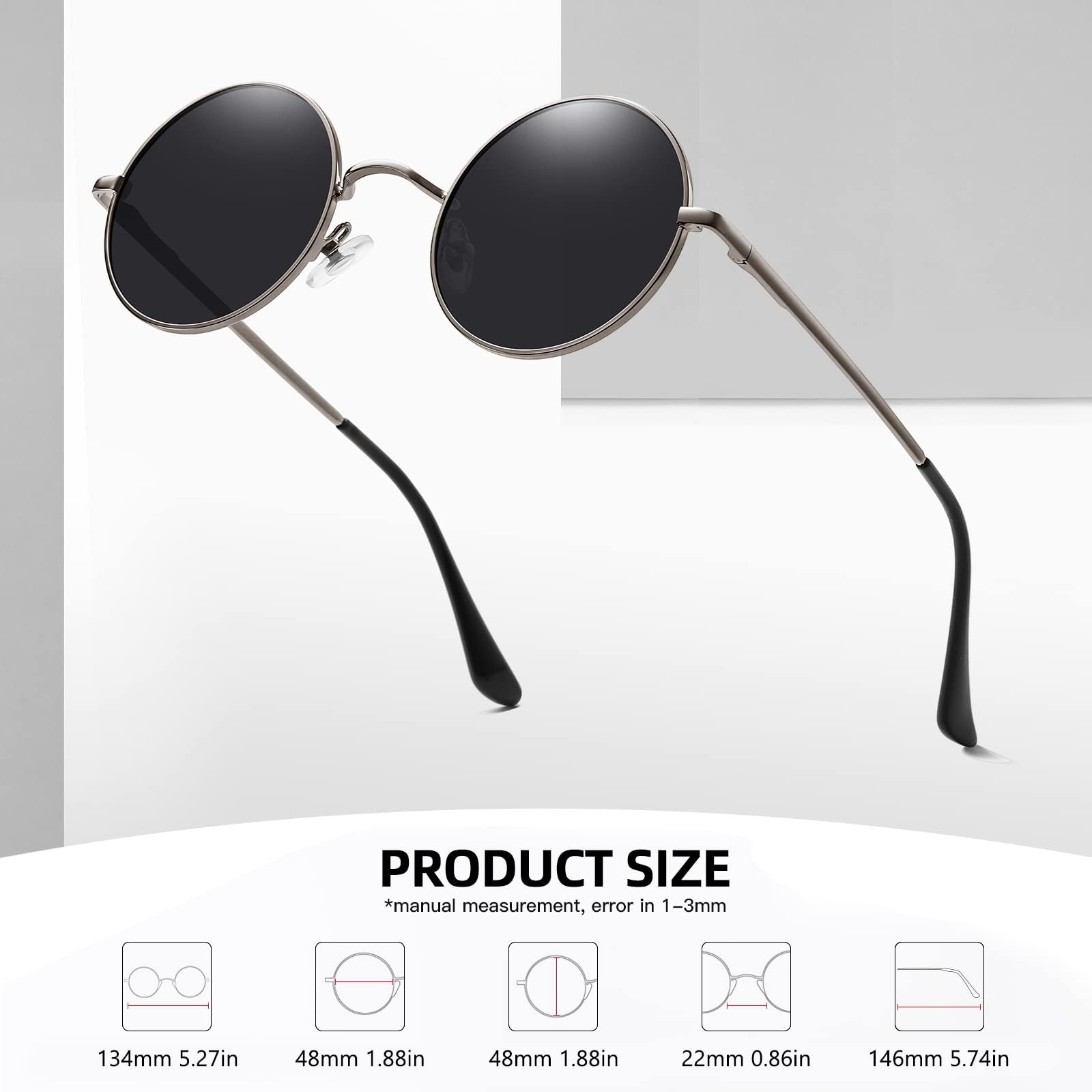 Small Round Polarized Sunglasses Grey Retro Vintage Circle Style