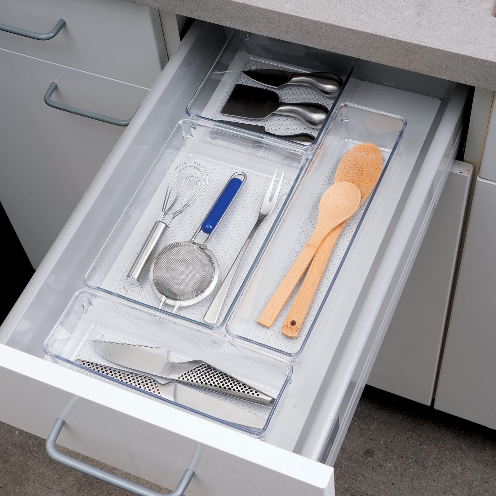 Clear Drawer Organizers Set of 3 - Ideal for Kitchen & Office Storage