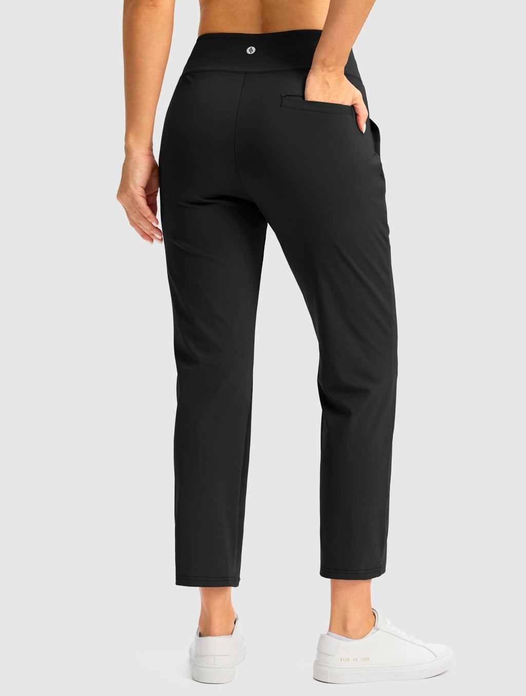 Black 7/8 High Waisted Women's Pants w/ 3 Pockets - Athletic, Casual L
