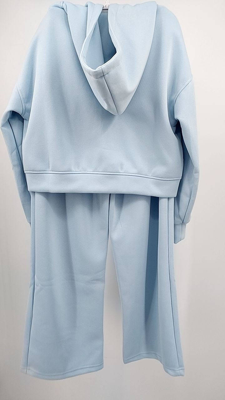 Zip Up Drawstring Hoodie and Pants Set