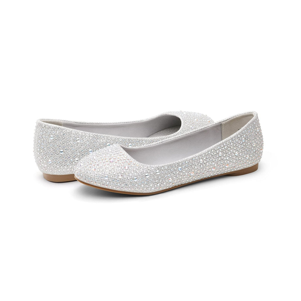 DREAM PAIRS Womens Rhinestone Ballet Flats Shoes, Silver - 10 (Sole-Shine)