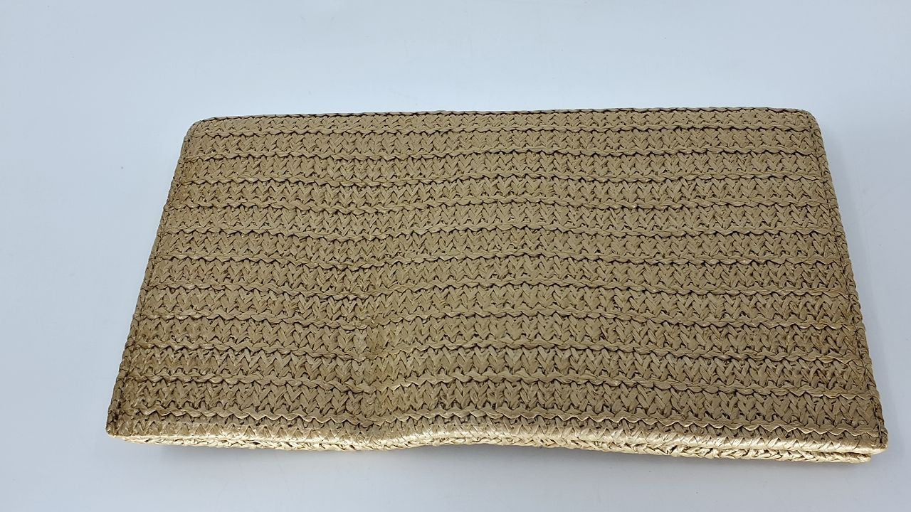 Khaki Straw Clutch Purse 10.2x5.9in Woven Beach Bag w/ Strap