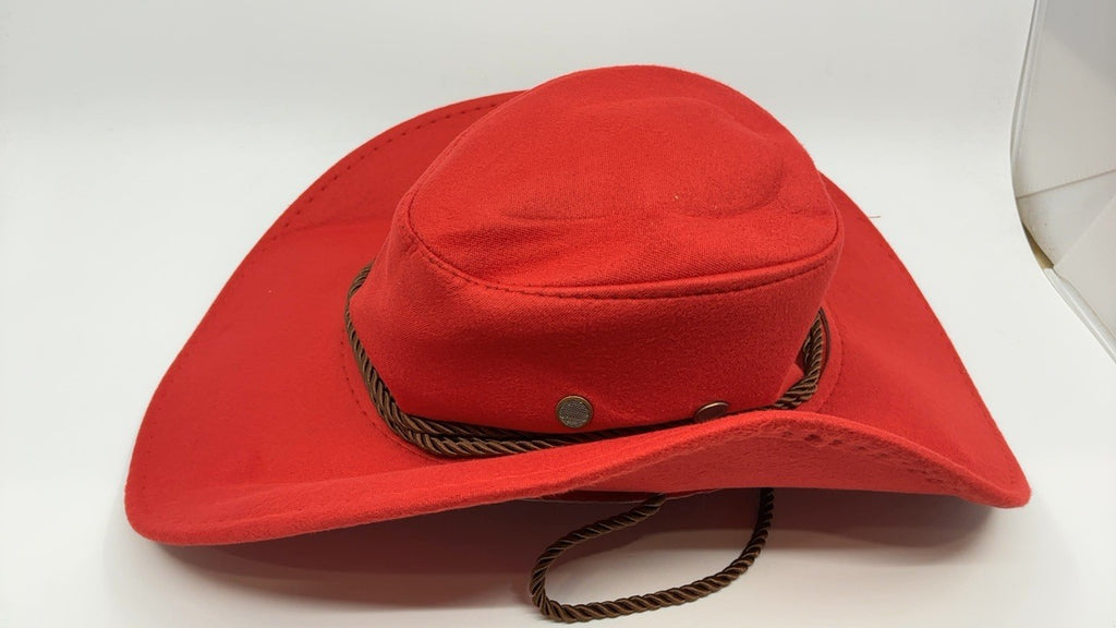 Faux Felt Cowboy Hat Unisex Red Wide Brim for Outdoor Activities