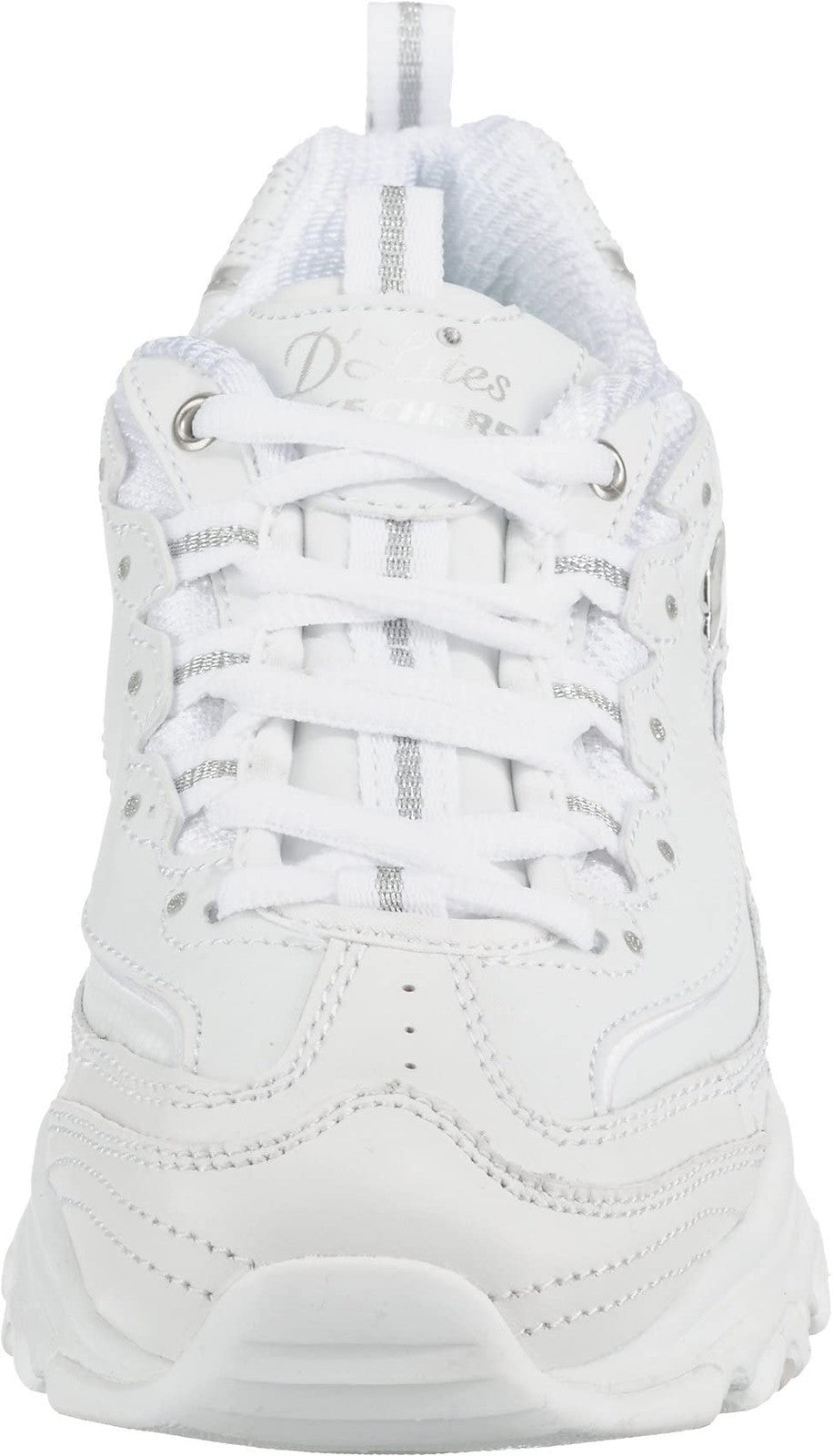 Skechers Sport Women's D'Lites Memory Foam Lace-up Sneaker,White Silver,8 W US
