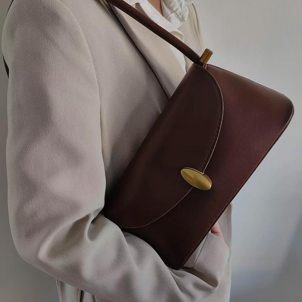 Espresso Retro Tote Handbag Women Small Faux Leather Clutch