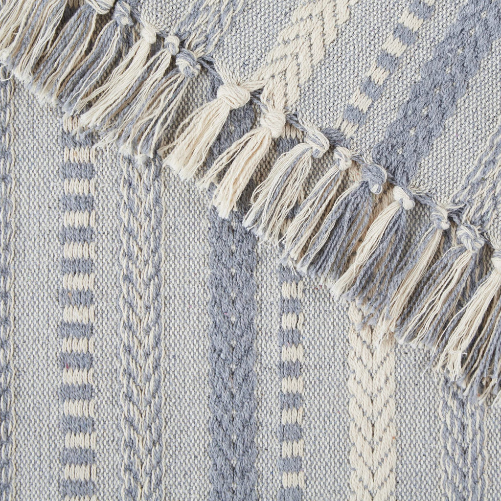 Farmhouse Braided Stripe Table Runner 15x72 Cool Gray, Fringe Included